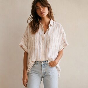 Madewell Courier Linen Blend Oversized Stripe Button Down Shirt XXS